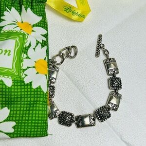 Brighton Vintage Bar Link Chain Bracelet Silver Plated Toggle 7.5" & Cloth Bag